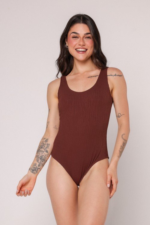 Body Maiô Texturizado Marrom