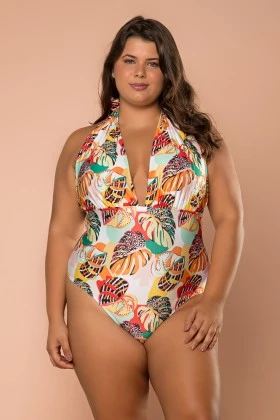 Body Maiô Sublimado Decotado Com Estampa Tropical E247