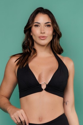 Cropped Biquini Cortinão Detalhe Em Argola Preto