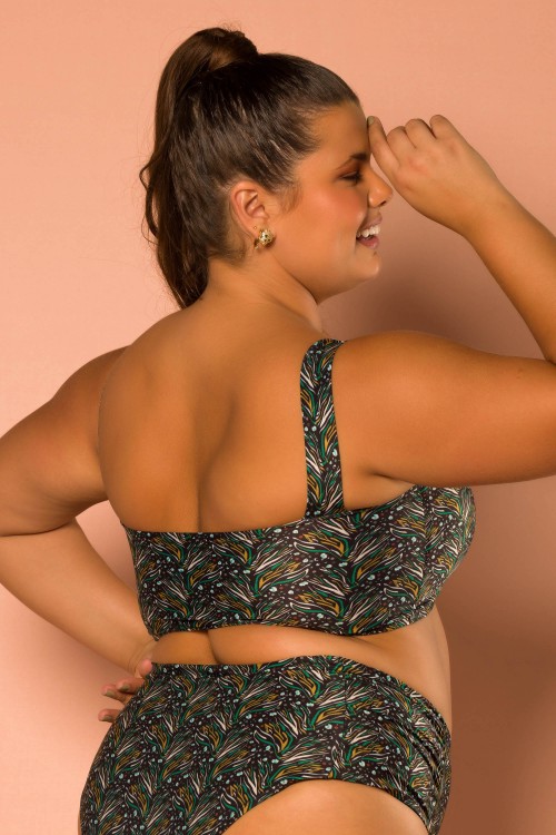 Cropped Biquini Com Alça Reta E Bojo Removível E Estampa De Listras Coloridas E255