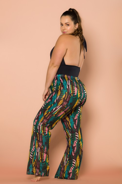Calça Pareô Com Estampa De Folhas E110