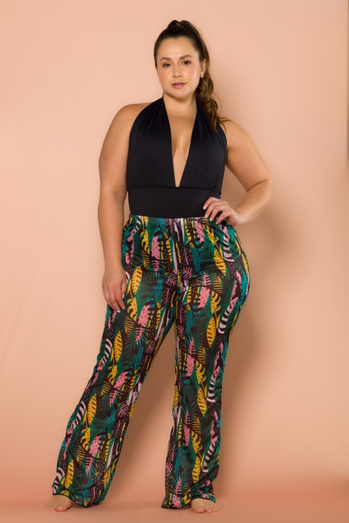 Calça Pareô Com Estampa De Folhas E110