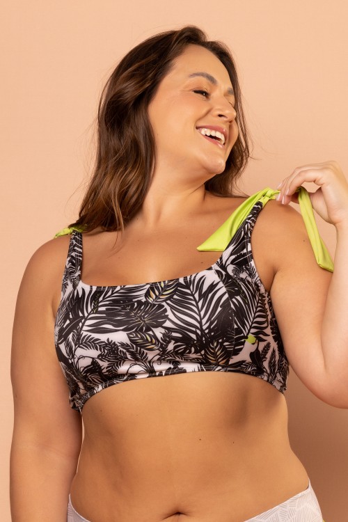 Cropped Biquini Com Alça de Amarrar e Bojo Removível  Estampa com Detalhes em Neon E277