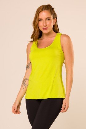 Camiseta Decote nas Costas e Detalhe em Tela Verde Limão