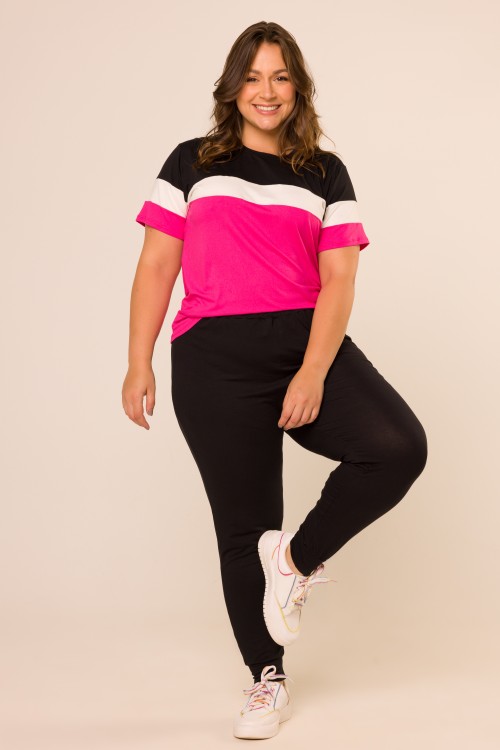 Conjunto Calça e Blusa Preto com Rosa
