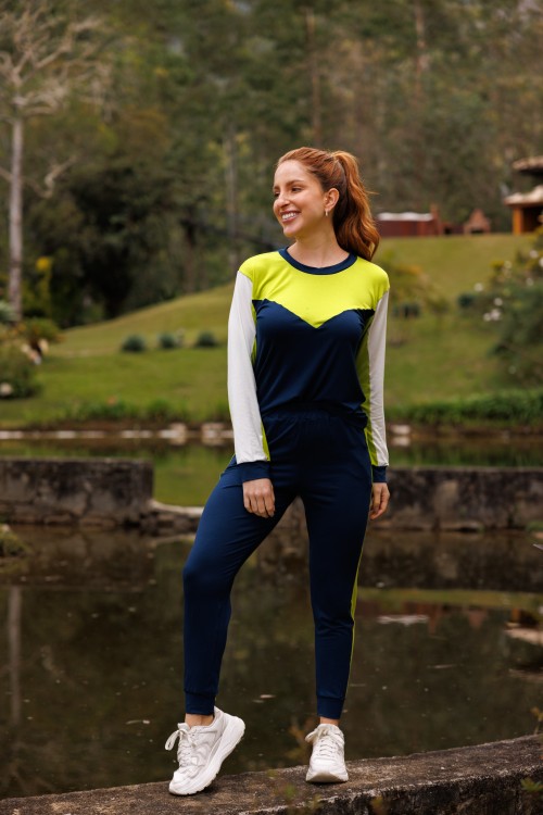 Conjunto Calça e Blusa Marinho com Verde
