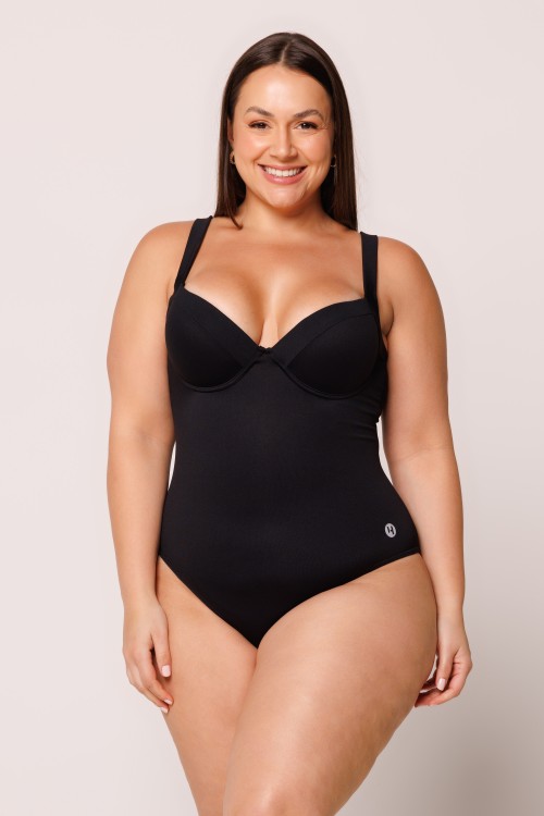 Body Maiô Com Bojo Meia Taça Preto