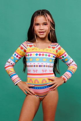 Body Maiô Infantil Manga Longa Estampa E332