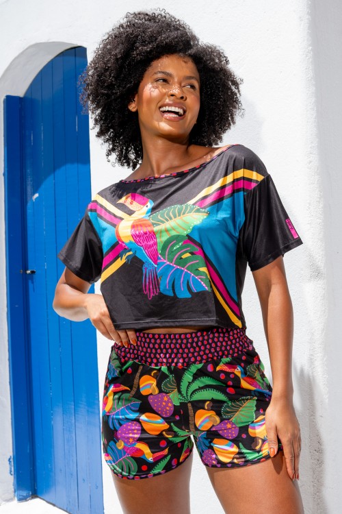 Conjunto Short e Cropped  Estampa Tucano E339