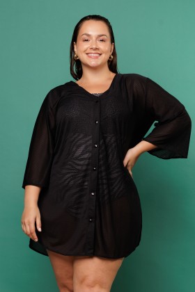 Saída De Praia Kaftan Curto Preto