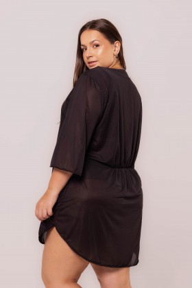 Saída De Praia Kaftan Curto Preto