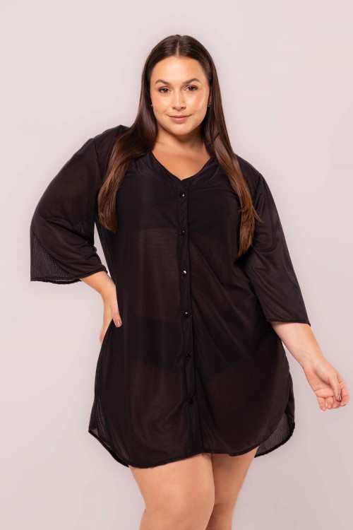 Saída De Praia Kaftan Curto Preto