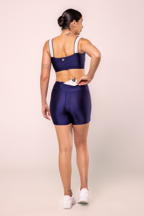 Short Fitness com Brilho Lateral Azul Marinho