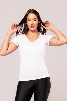 Blusa Canelada Manga Curta Branca