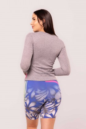 Blusa Canelada Manga Longa Cinza Mescla