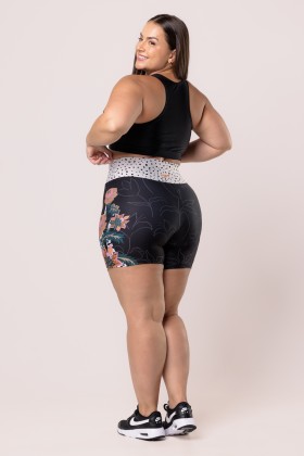 Short Fitness Zero Transparência Estampa Onça Floral E359