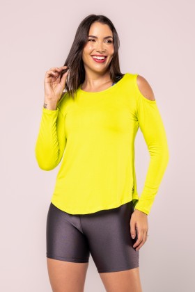 Blusa Viscose Manga Longa Detalhe no Ombro Verde Limão