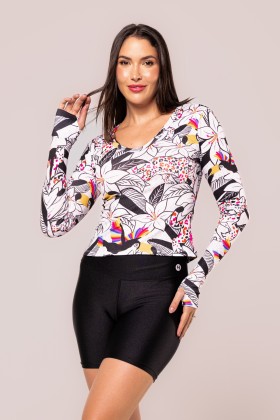 Blusa Canelada Manga longa De Dedinho  Estampa Outlined