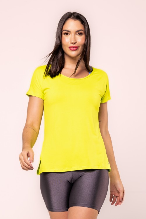 Blusa Alongada Em Gola Canoa Viscose Verde Limão