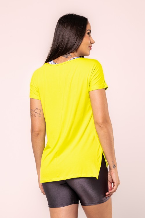 Blusa Alongada Em Gola Canoa Viscose Verde Limão