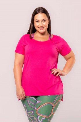 Blusa Alongada Em Gola Canoa Viscose Rosa Pink