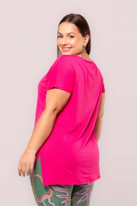 Blusa Alongada Em Gola Canoa Viscose Rosa Pink