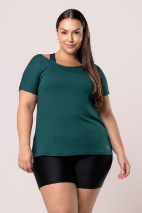 Blusa Alongada Em Gola Canoa Viscose Verde Escuro