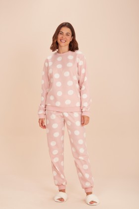 Pijama Polar Fleece Rosa Poá
