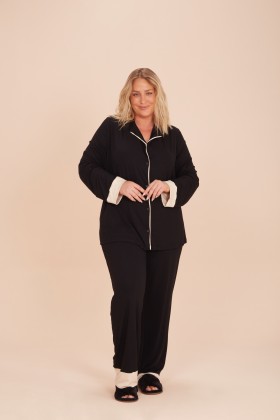 Pijama Plus Size Camisaria Longo Preto