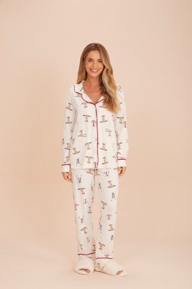 Pijama Camisaria Longo Urso na Neve