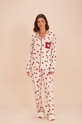 Pijama Camisaria Longo Corações