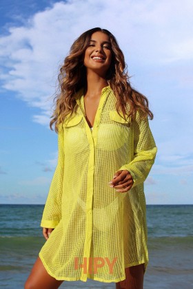 Saída de praia Chemise Em tela Amarela