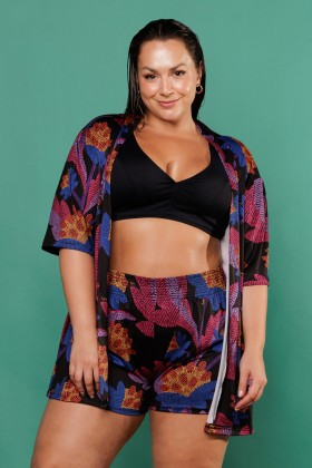 Conjunto Short e Kimono Estampa Pontilhismo