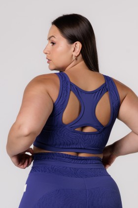 Top Fitness Decote Quadrado Com textura Azul Marinho