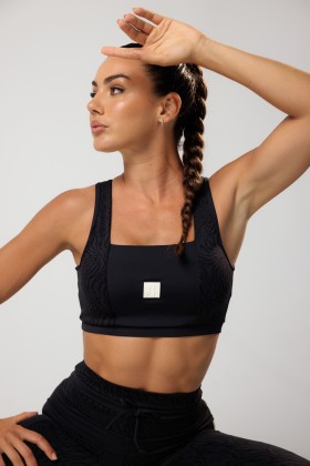 Top Fitness Decote Quadrado Com textura Preto