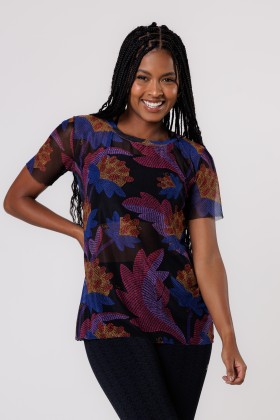 Blusa de Tule Estampa Pontilhismo