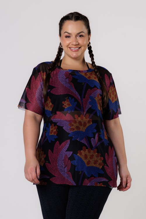 Blusa de Tule Estampa Pontilhismo