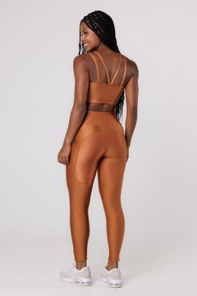 Calça Legging Recortes Shine Caramelo