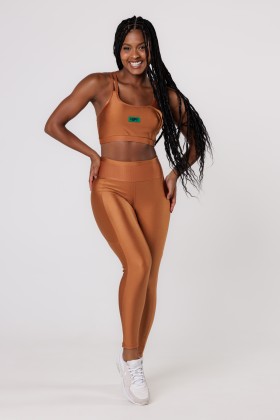 Calça Legging Recortes Shine Caramelo
