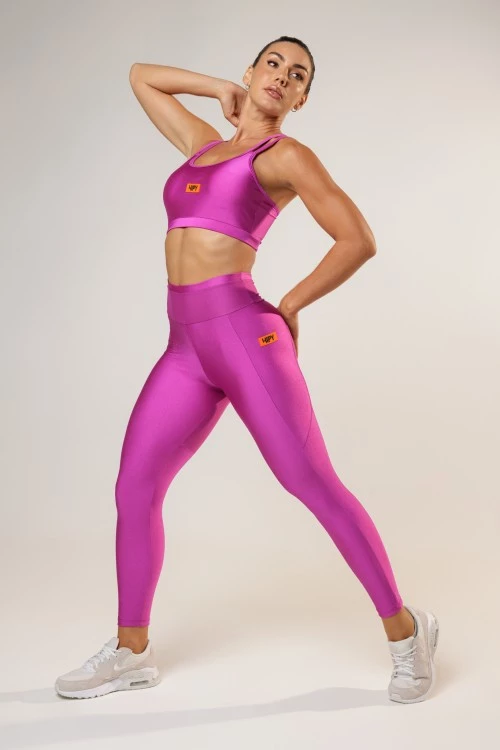 Calça Legging Recortes Shine Fúcsia