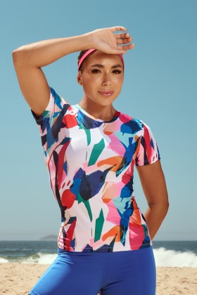 Blusa com Proteção UV50+ Manga Curta Estampa Brisa