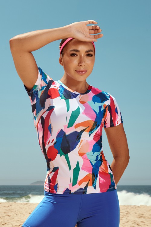 Blusa com Proteção UV50+ Manga Curta Estampa Brisa