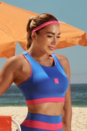 Top Fitness Nadador Dupla Face Azul/Pink