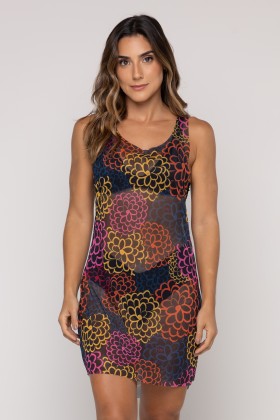 Vestido Regatão de Tule Estampa Jardim Noturno