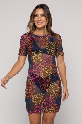 Vestido de Tule Estampa Jardim Noturno