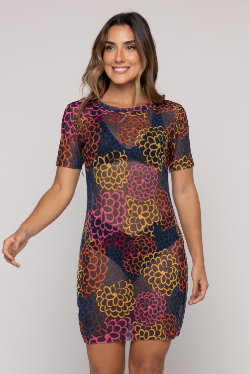 Vestido de Tule Estampa Jardim Noturno