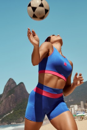 Short Fitness com Bolsos Azul/Pink