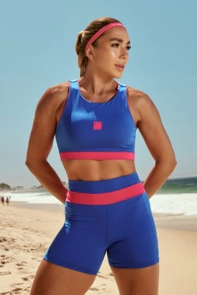 Short Fitness com Bolsos Azul/Pink