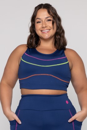 Top Fitness Azul Marinho e Pesponto Colorido