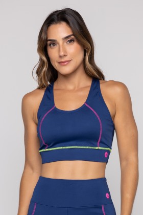 Top Fitness Nadador Bojo Removível e Detalhe em Pesponto Colorido